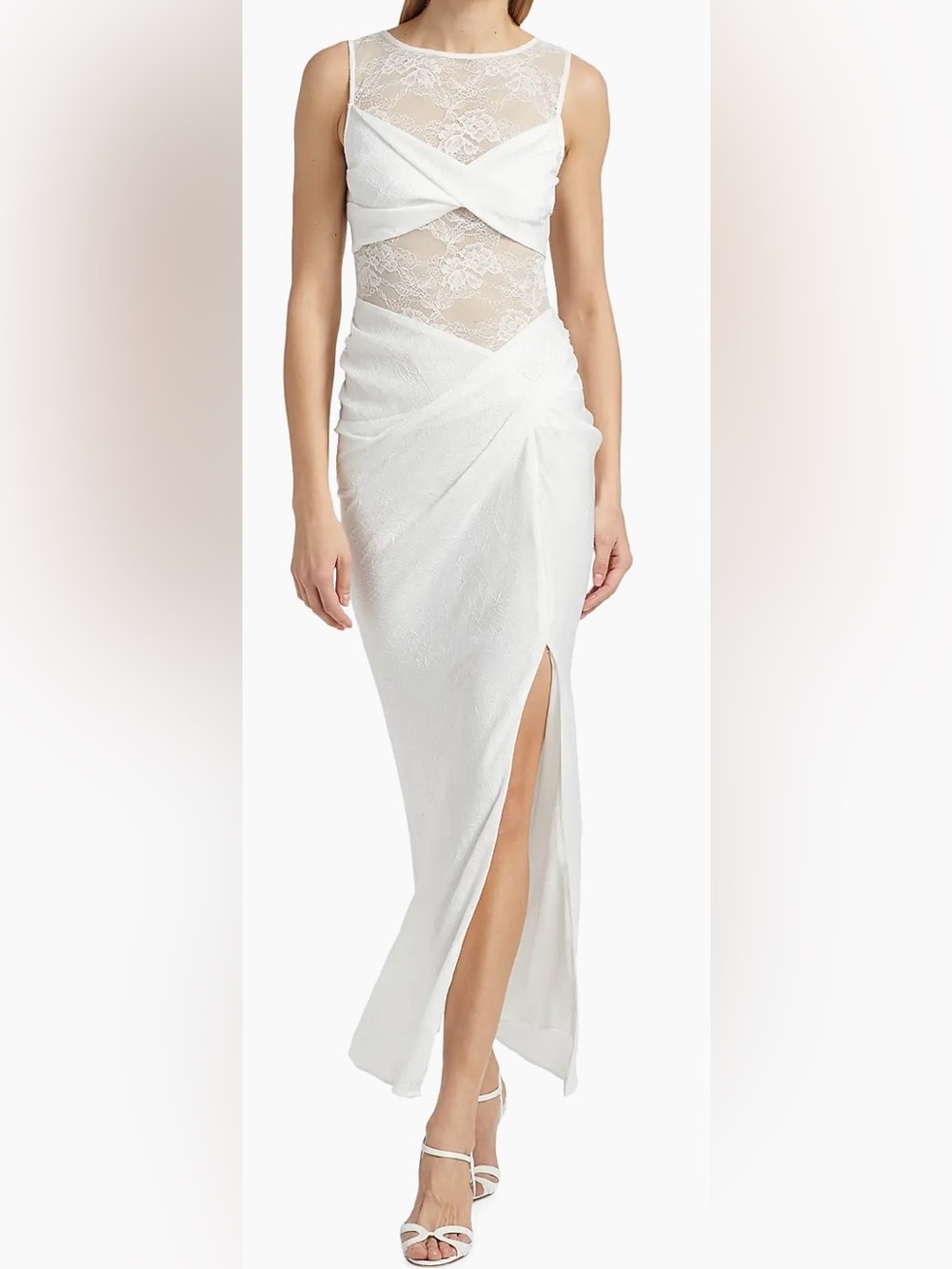 Significant Other Nida Lace Draped Twist-Front Maxi Dress in Ivory